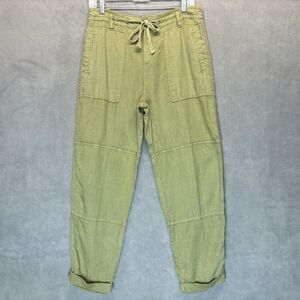 Womens Pants 100% Linen By F&F Size 6 Olive Green Cuffed Hem Pockets Beachy Boho
